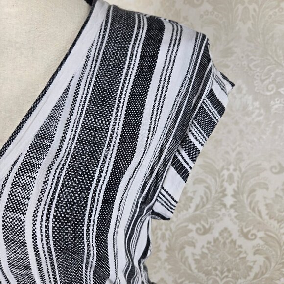 H & M Size 4 Black and White Striped Maxi Dress Elastic Waist Vneck Cap Sleeve - Picture 4 of 13